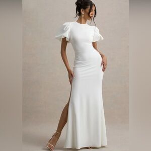 Club L London White Puff-Sleeve Maxi Dress | Love Letters